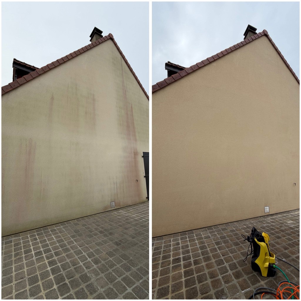 Avant après nettoyage façade et pavés — démoussage Nord